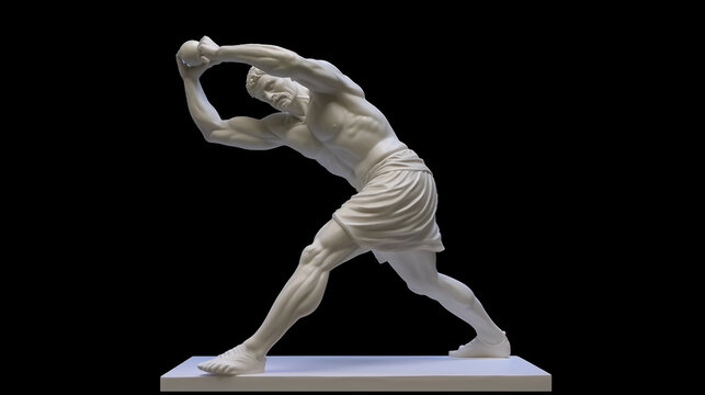 Myron Discobolus sculpture. The discobolus thrower statue in the side view. A part of the ancient Olymp games