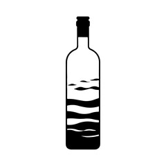 A large the world in a bottle symbol in the center. Isolated black symbol. Illustration on transparent background