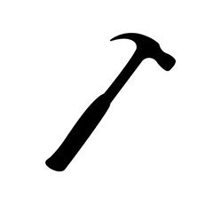 A large hammer symbol in the center. Isolated black symbol. Vector illustration on white background