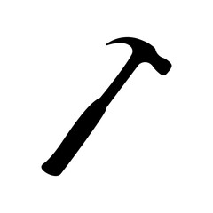A large hammer symbol in the center. Isolated black symbol. Illustration on transparent background