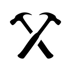 A large crossed hammers symbol in the center. Isolated black symbol. Illustration on transparent background