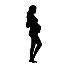 A large pregnant woman symbol in the center. Isolated black symbol. Vector illustration on white background
