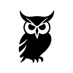 A large owl symbol in the center. Isolated black symbol. Vector illustration on white background
