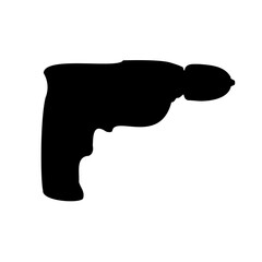 A large electric drill symbol in the center. Isolated black symbol. Vector illustration on white background