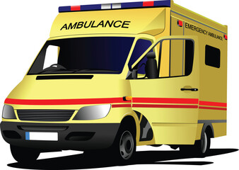 Modern ambulance van over white. Colored vector illustration