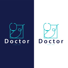 Stethoscope Logo, Health Doctor Design Simple Line Vector Symbol Illustration