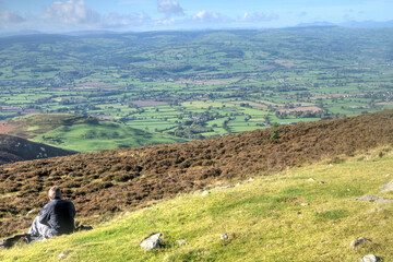 View of the Clwydian Countryside from Moel Famau Country Path , North Wales, UK. - obrazy, fototapety, plakaty