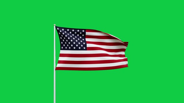 USA or united state of America flag waving in the wind on green screen background. 3d rendering, Digital animation footage for video content, social media, reels etc. High quality 4K resolution