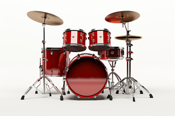 Fototapeta na wymiar red drum set, drum kit, music instrument isolated on white background