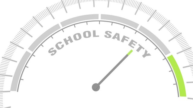 School security and safety concept. Instrument scale with arrow. Colorful infographic gauge element.