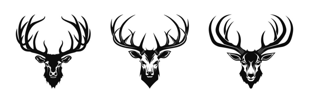Set of Elk Head Black Color Vector illustration
