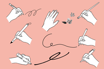  書く手・描く手（白下地あり）