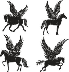 Set of Pegasus horses, Angle horses vector set