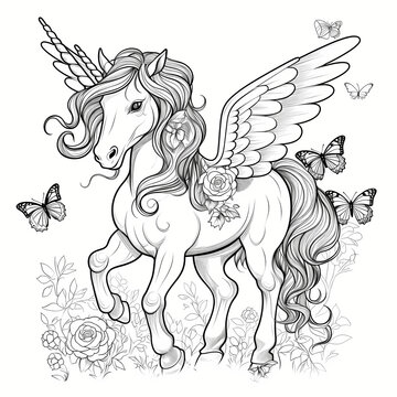 coloring picture white horse with wings