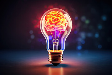 Light bulb with a colorful glowing brain inside. technology concept