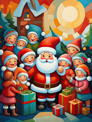 Obraz na płótnie Canvas cubism painting of santa claus on winter Christmas eve