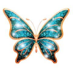 Sparkly glitter teal butterfly watercolor Clipart Transparent Background
