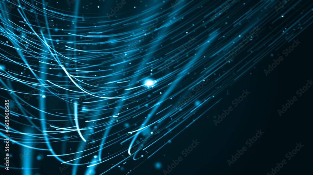 Wall mural blue digital dot technology floating rotation in circle like in space with abstract background
