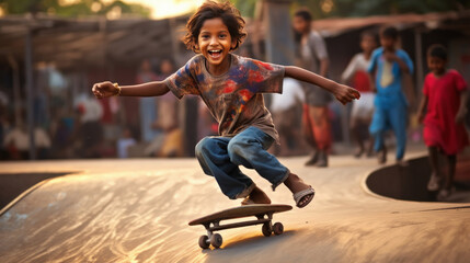 Indian little boy playing skating