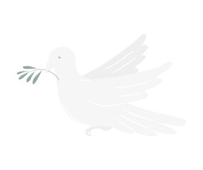A flying dove vector with an olive branch, Peace day concept. Flat vector illustration.	