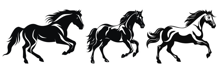 Set of Horses Black Color Vector Illustration - obrazy, fototapety, plakaty