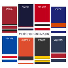 Metropolitan division ice hockey teams uniform colors. Template for presentation or infographics.