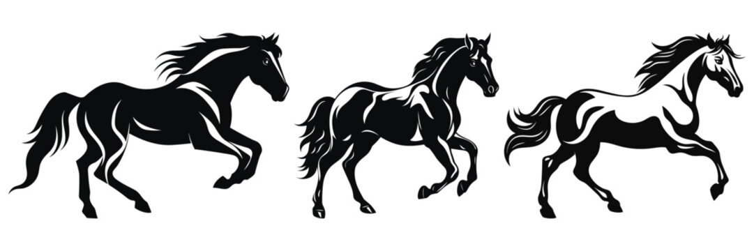 Set of Horses Black Color Vector Illustration