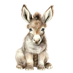 Obraz premium Rustic Farmyard Charm - Cute Watercolor Clipart of baby donkey Farm Animals