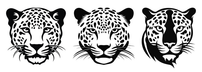 Set of Leopard Faces Black Color Vector Illustration © Design Spread