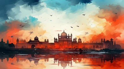 Fotobehang India independence day background with red fort sketch. © Dhiman