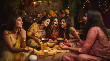 Group of Indian women having fun - obrazy, fototapety, plakaty