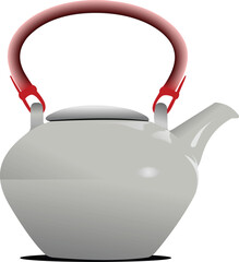 White Teapot with red handle. Vector Illustration