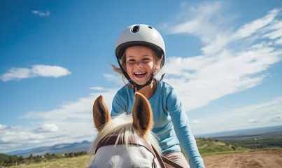 Türaufkleber A young girl riding a beautiful horse © uhdenis