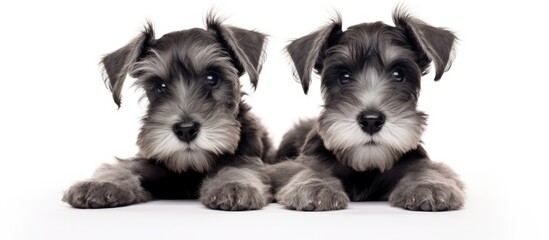 Pair of young schnauzers against white backdrop