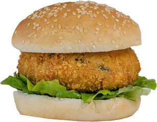 Isolated portobello hamburger with cheese and vegetables