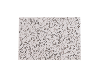 a sheet of paper with the letters of the alphabet arranged randomly on a transparent background