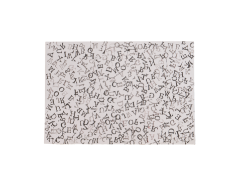 a sheet of paper with the letters of the alphabet arranged randomly on a transparent background - Powered by Adobe