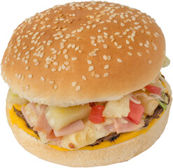Isolated hamburger with meat and vegetables