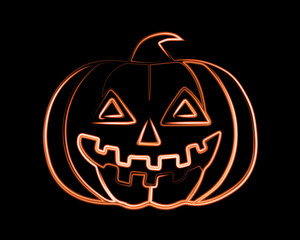 Vector isolated illustration of contour pumpkin with neon effect. Halloween background.
