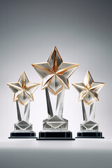 Pristine Glass Awards Set  Emblazoned with Gold, Silver, and Bronze Medals for Top Achievers