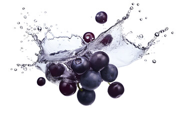 water splash with acai berries isolated on white background
