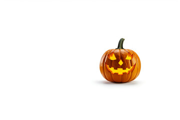 A digital illustration of a spooky Halloween jack o' lantern in white background. Generative AI