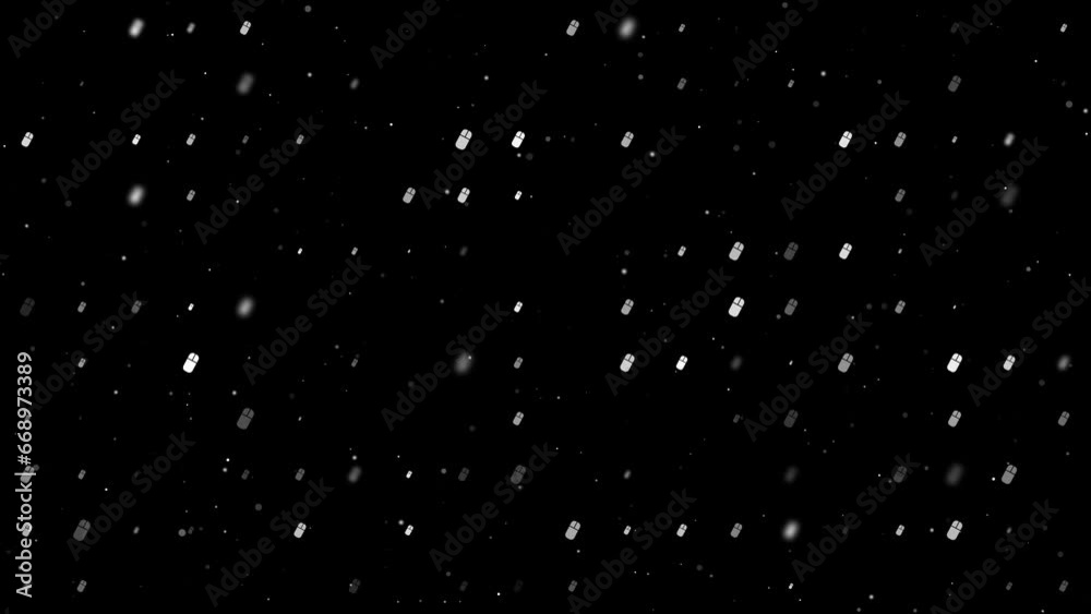 Poster template animation of evenly spaced computer mouse symbols of different sizes and opacity. animation