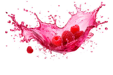 juice splash with raspberries isolated on white background - obrazy, fototapety, plakaty