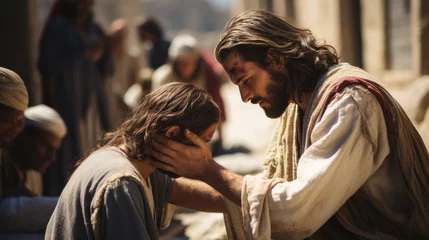Fotobehang Jesus Christus heilt einen Blinden. Wunder aus der Bibel. © Jennifer