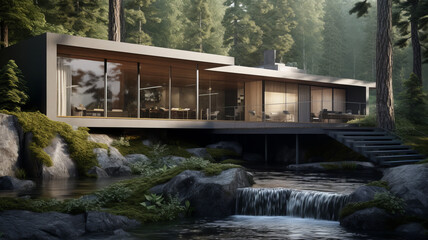 A Minimalistic Modern House near by a Waterfall | House Design | Falling Water House Exterior | Modern Beautiful House