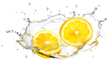 water splash with lemon isolated on white background