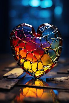 A colourful broken glass heart.