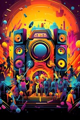 music and clubbing party colorfull illustration for social media post design poster template