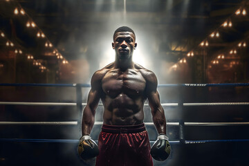 Fototapeta na wymiar portrait of a boxer, male boxer stands poised